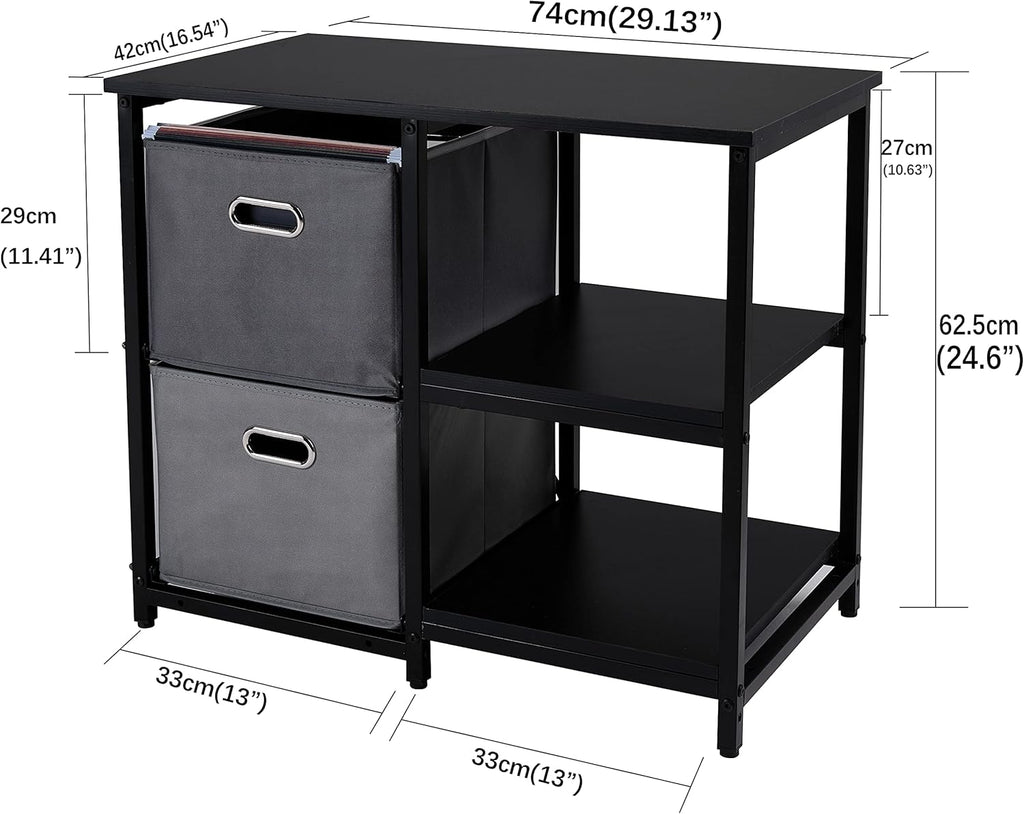 Black 2 Drawer Wooden Lateral File Cabinet with 2 Open Shelves Z47733