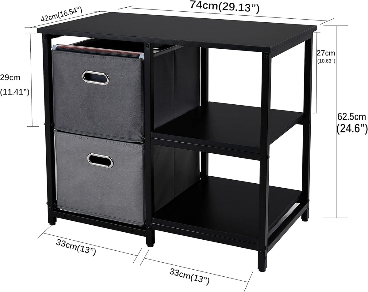 Black 2 Drawer Wooden Lateral File Cabinet with 2 Open Shelves Z47733