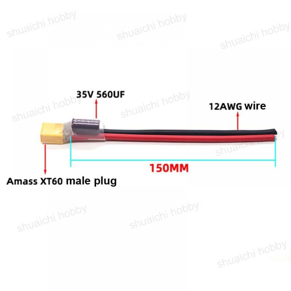 XT60 Male Plug Connector with 35V 560UF Capacitor 12AWG Wire D862