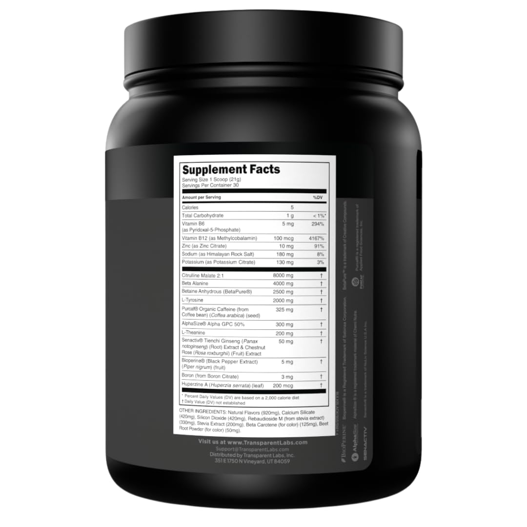 Sugar Free Pre Workout with Beta Alanine, Citrulline Malate & Caffeine, 30 Servings W81391