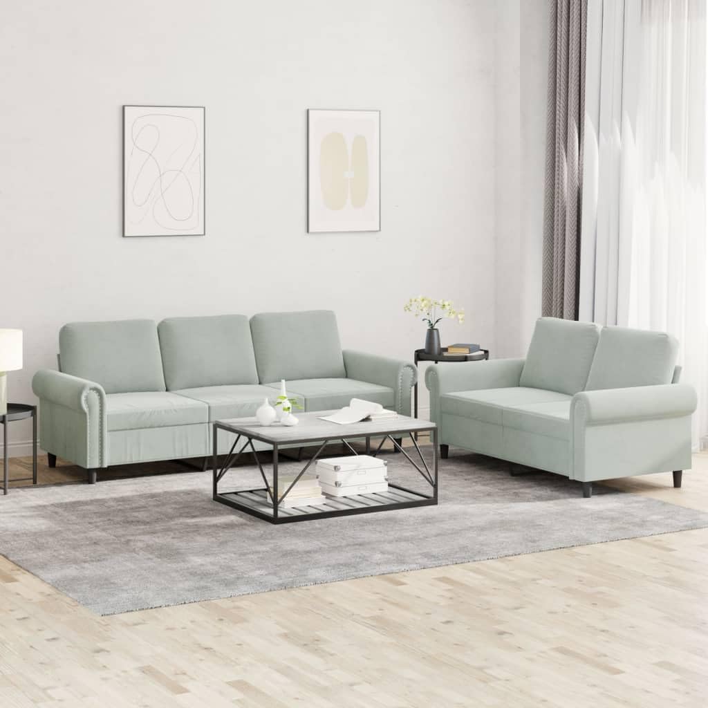 Light Gray Velvet 2 Piece Sofa Set W9261