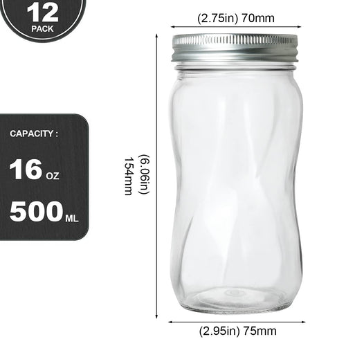 16oz Regular Mouth Mason Jars 12 Pack with Lids & Bands E680608