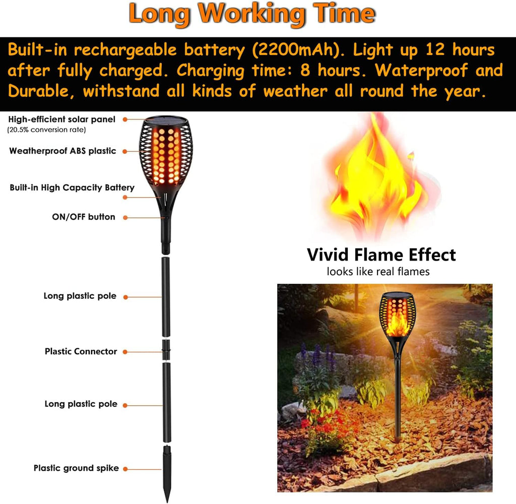 Upgraded Larger Solar Torch Lights, Waterproof Outdoor Dancing Flames Lights, Flickering Flames Garden Lights, Landscape Decoration Pathway Patio Lights 43 96 LED (4) R600454