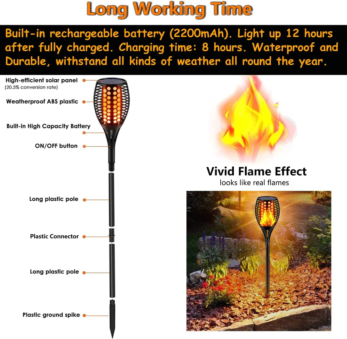 Upgraded Larger Solar Torch Lights, Waterproof Outdoor Dancing Flames Lights, Flickering Flames Garden Lights, Landscape Decoration Pathway Patio Lights 43 96 LED (4) R600454