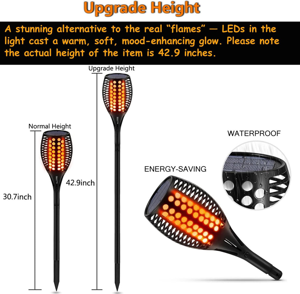 Upgraded Larger Solar Torch Lights, Waterproof Outdoor Dancing Flames Lights, Flickering Flames Garden Lights, Landscape Decoration Pathway Patio Lights 43 96 LED (4) R600454