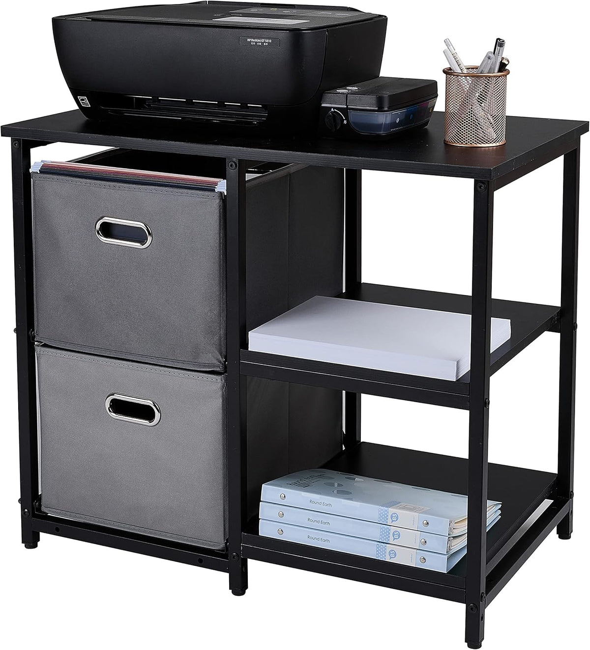 Black 2 Drawer Wooden Lateral File Cabinet with 2 Open Shelves Z47733