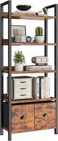 5-Tier Tall Bookshelf with 2 Fabric Drawers P413