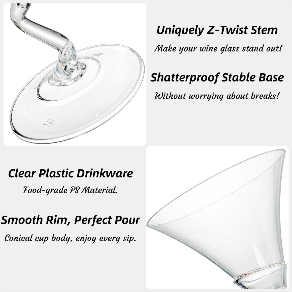18 Pack 5 Oz Plastic Martini Glasses with Twisted Stem W53662