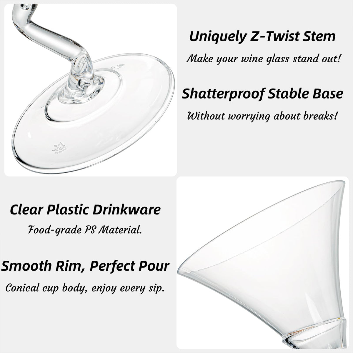 18 Pack 5 Oz Plastic Martini Glasses with Twisted Stem W53662