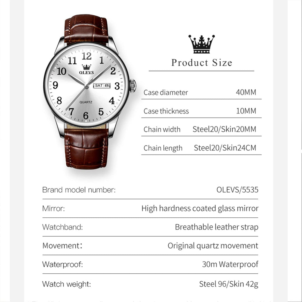 Men Waterproof Leather Band Analog Quartz Watch T456245
