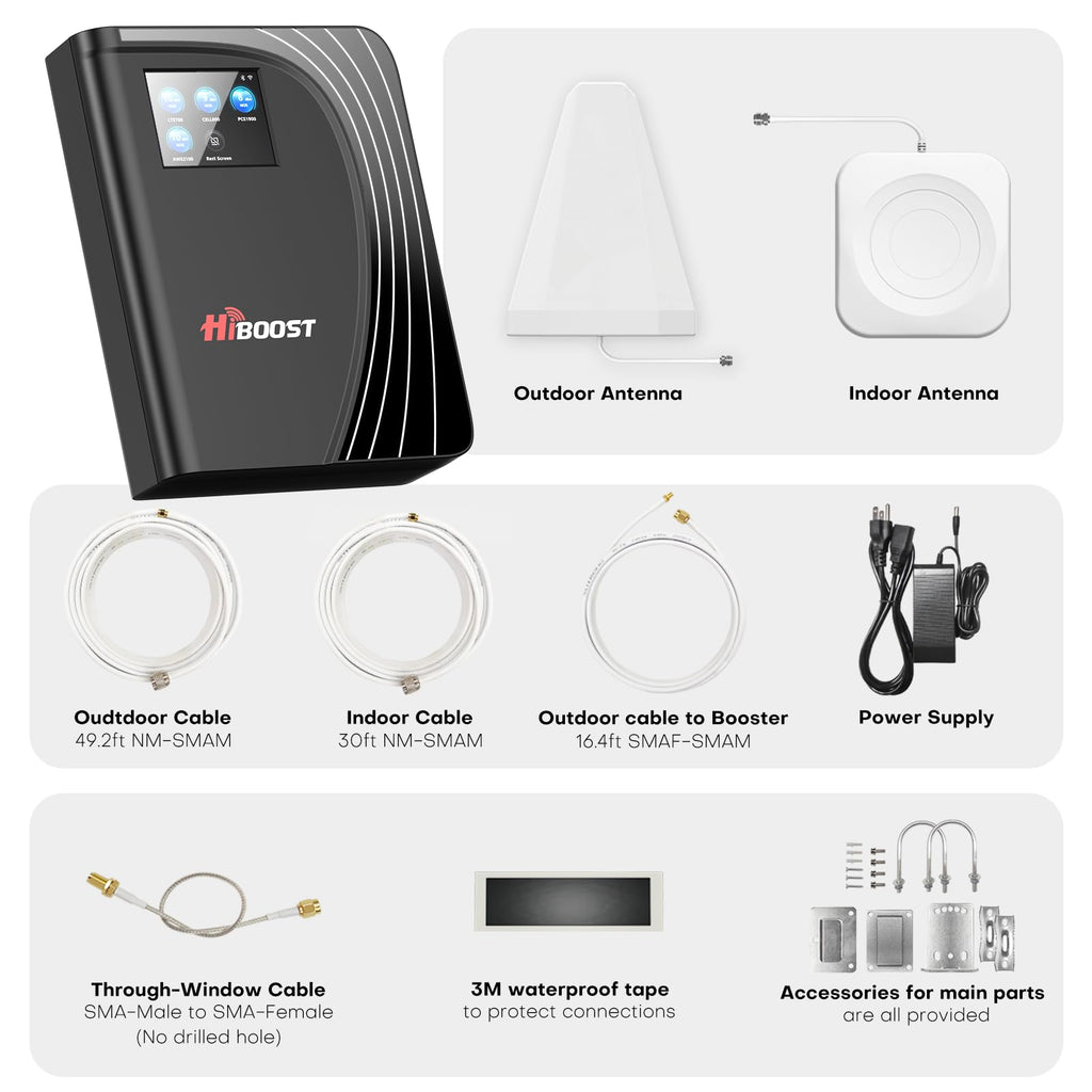 Cell Phone Booster 9,000 Sq Ft 4G LTE 5G LCD Touch Screen 70dB Gain T56952