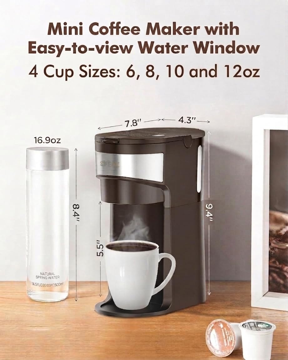 Single Serve Coffee Maker, K-Cup & Ground, Mini, BPA Free, Black T271139