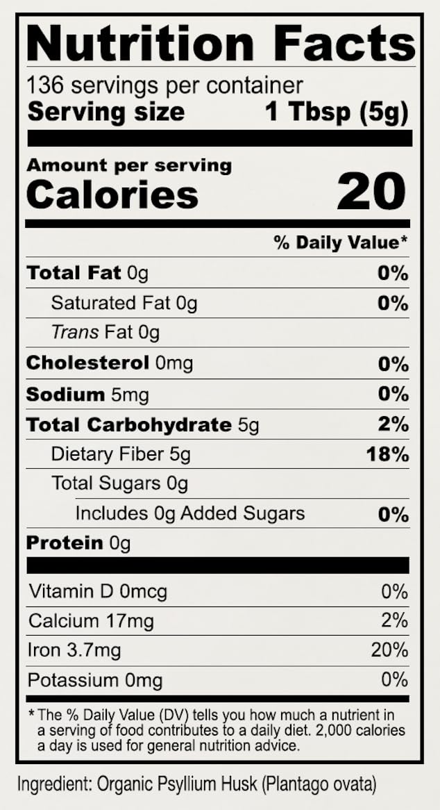 Organic Whole Psyllium Husks, 1.5 lb, Gluten Free Y8170