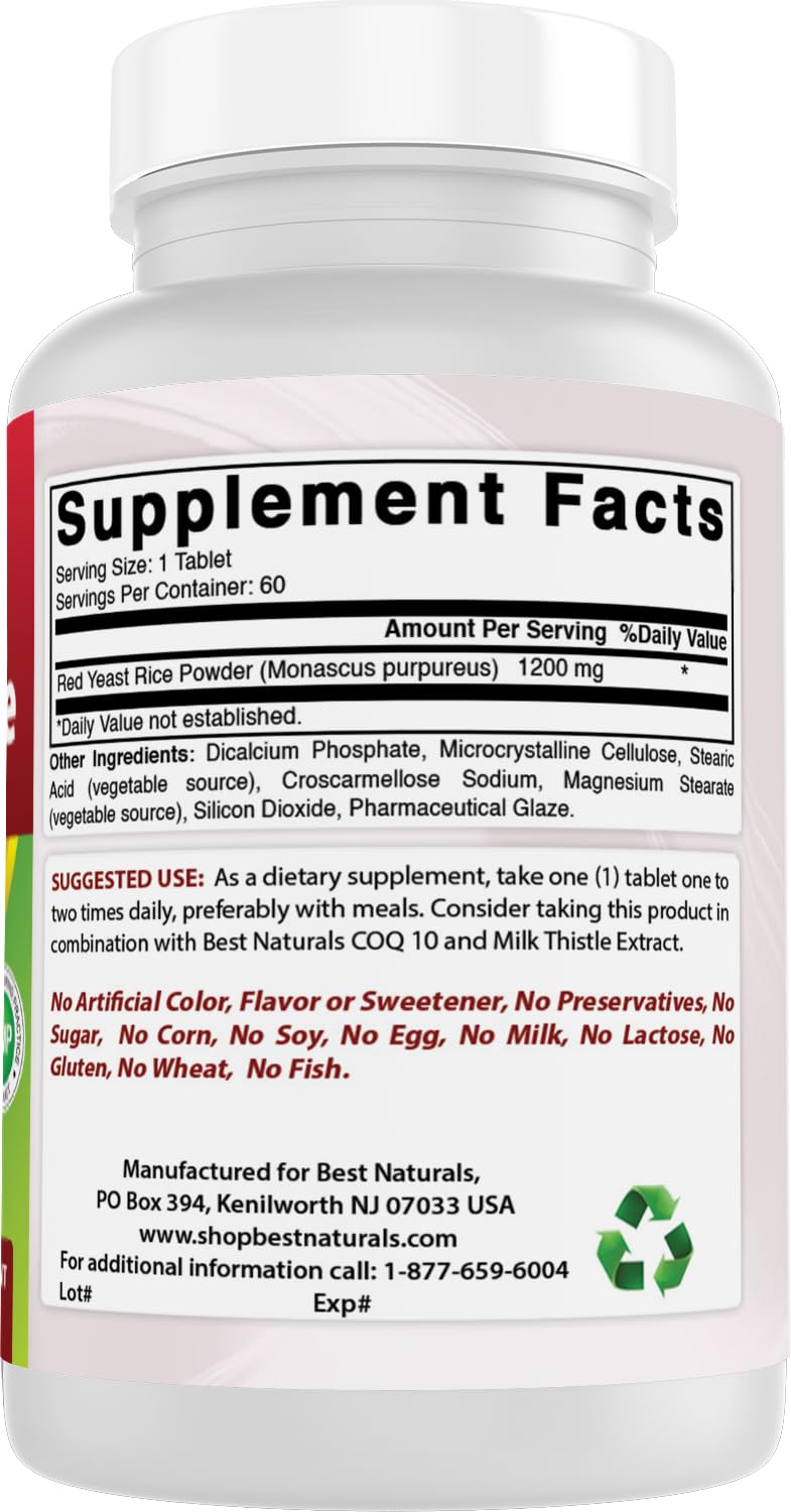 Red Yeast Rice 1200 Mg 60 Tablets L15893