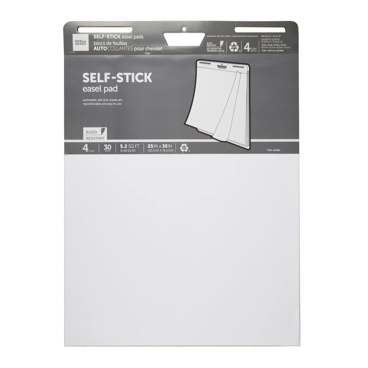 Self-Stick Easel Pads, 25" x 30", 30 Sheets, White, Pack Of 4 J151