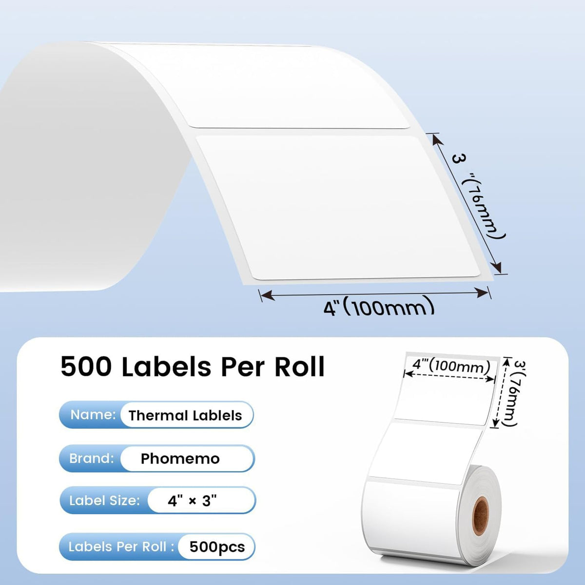 4x3 Thermal Labels 500PCS Water/Oilproof A338579
