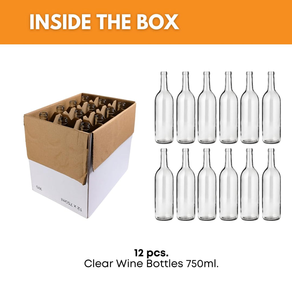 750ml Clear Glass Wine Bottles 12-Bottle Case Q3011