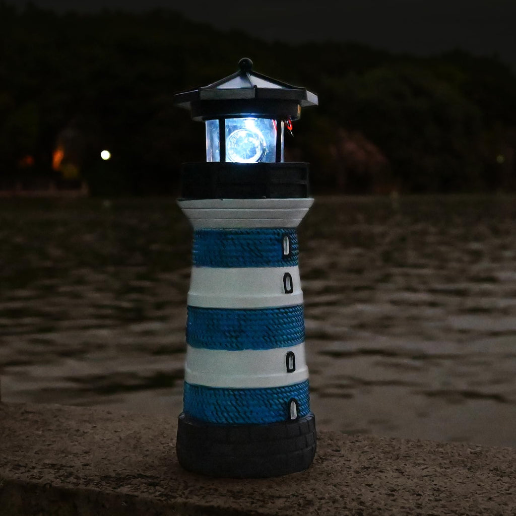 Solar Lighthouse Rotating Beacon Led Yard Statue F53236