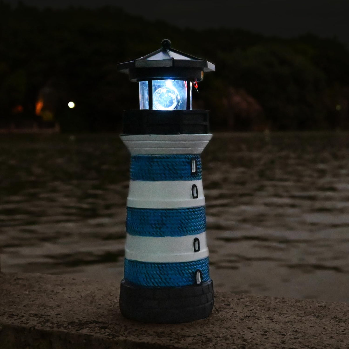 Solar Lighthouse Rotating Beacon Led Yard Statue F53236