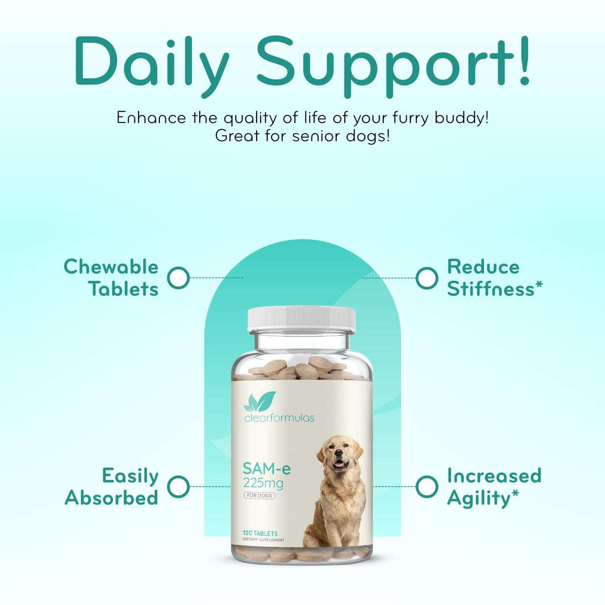 Chewable SAM-e Liver Support Supplement for Dogs 225mg V8735