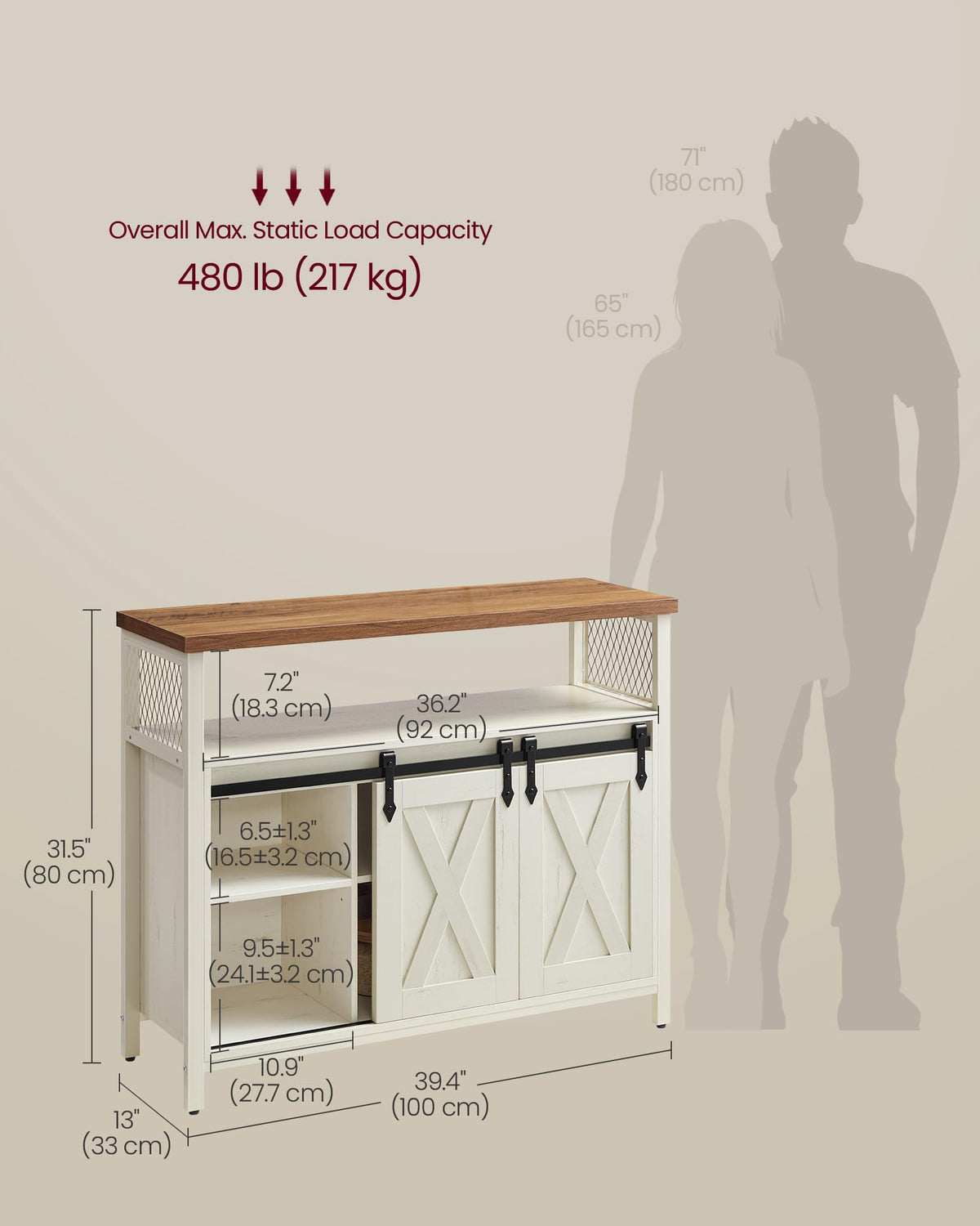 Buffet Cabinet with 2 Sliding Barn Doors F7592