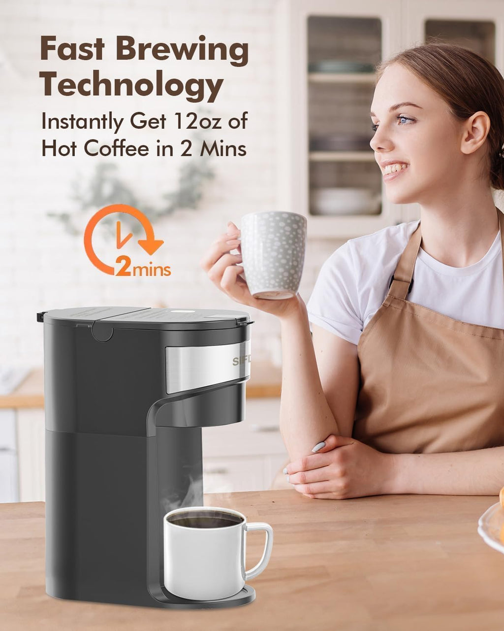 Single Serve Coffee Maker, K-Cup & Ground, Mini, BPA Free, Black T271139