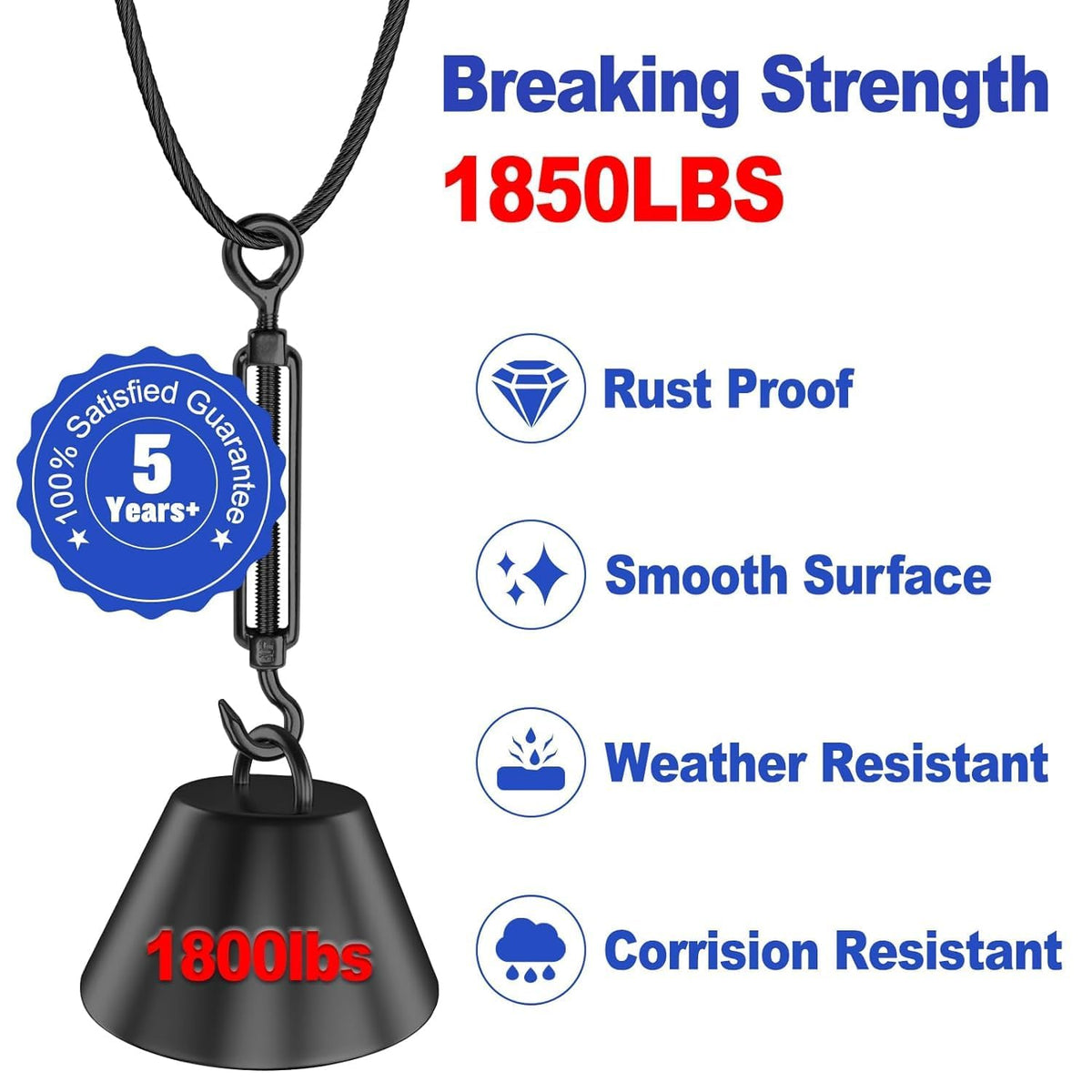 1000FT 1/8" Black T316 Stainless Steel Cable I879809