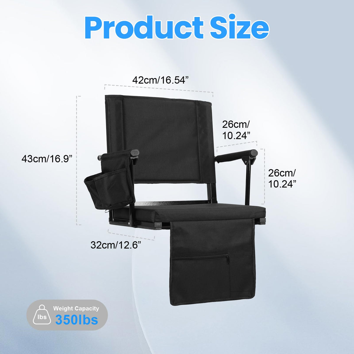 2 Pcs Black Folding Stadium Seat Cushion with Back Support I798