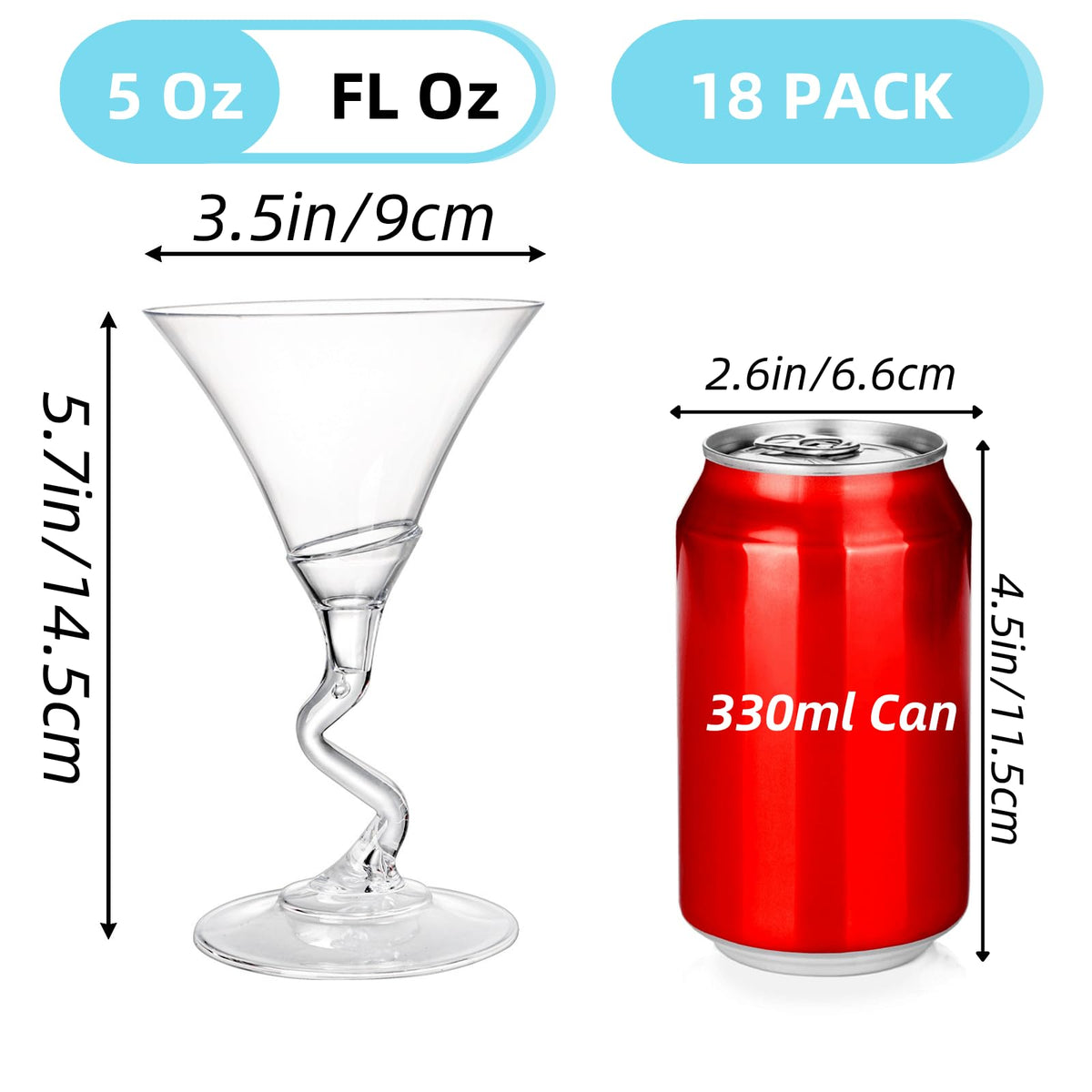 18 Pack 5 Oz Plastic Martini Glasses with Twisted Stem W53662
