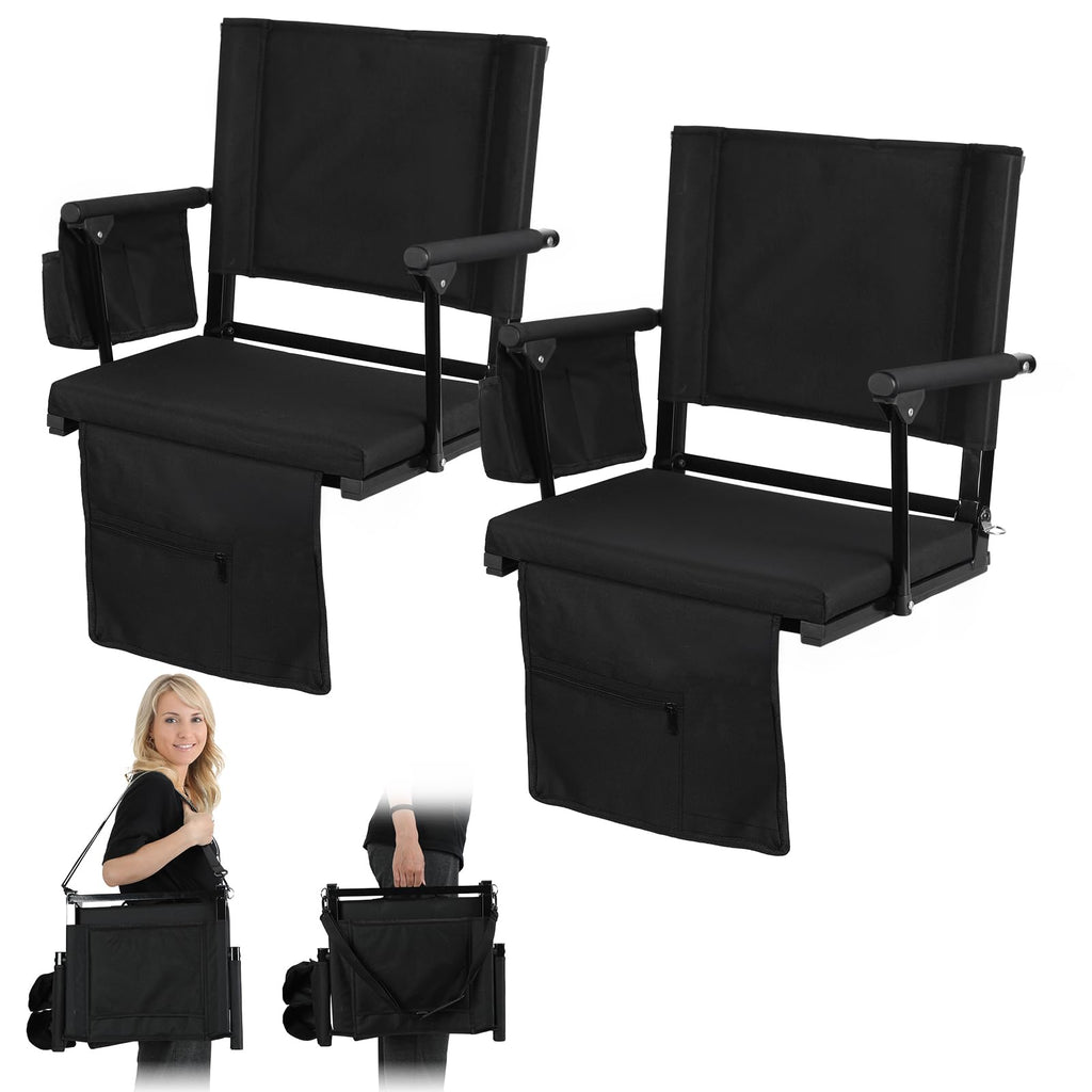 2 Pcs Black Folding Stadium Seat Cushion with Back Support I798