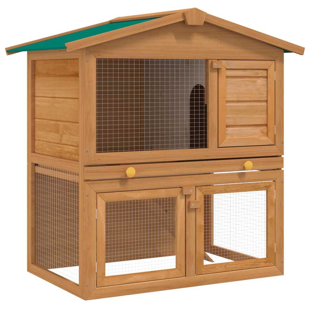 2-Tier Outdoor Rabbit Hutch with Wood Frame and Ramp U613490