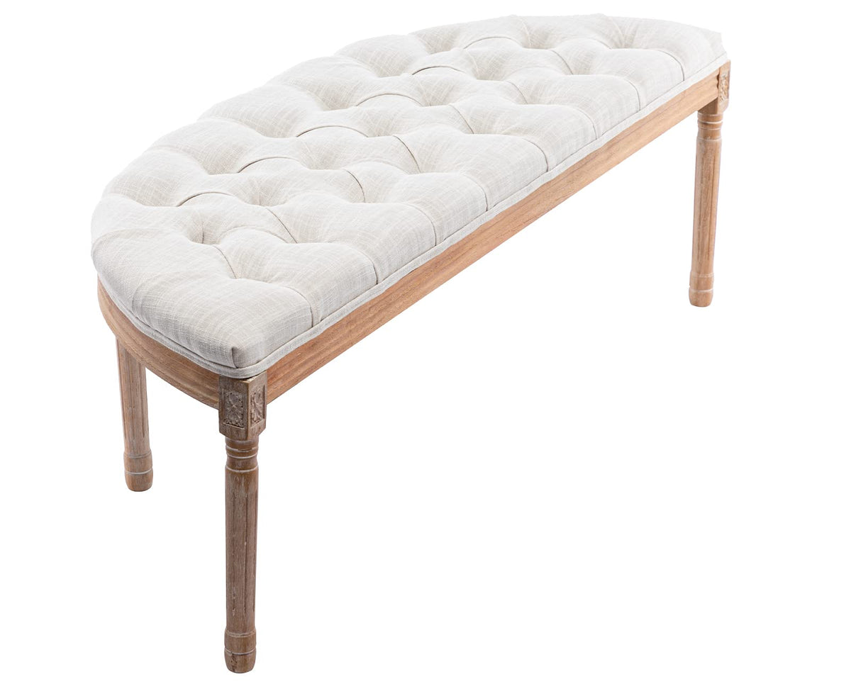 55" Upholstered Tufted Fabric Bench with Rubber Wood Legs, Beige T236433