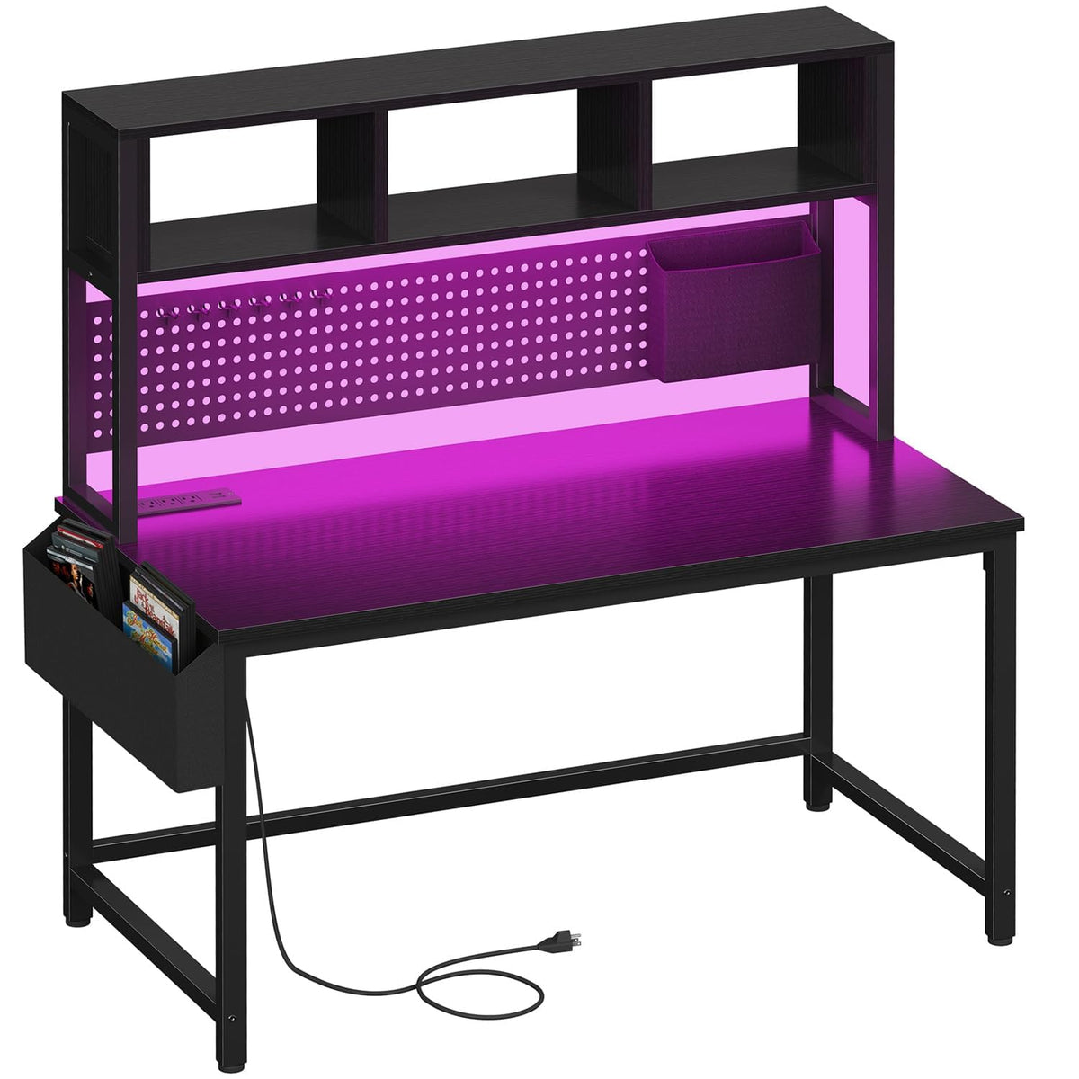 Black 47 Inch Gaming Desk with Hutch and Pegboard I518812