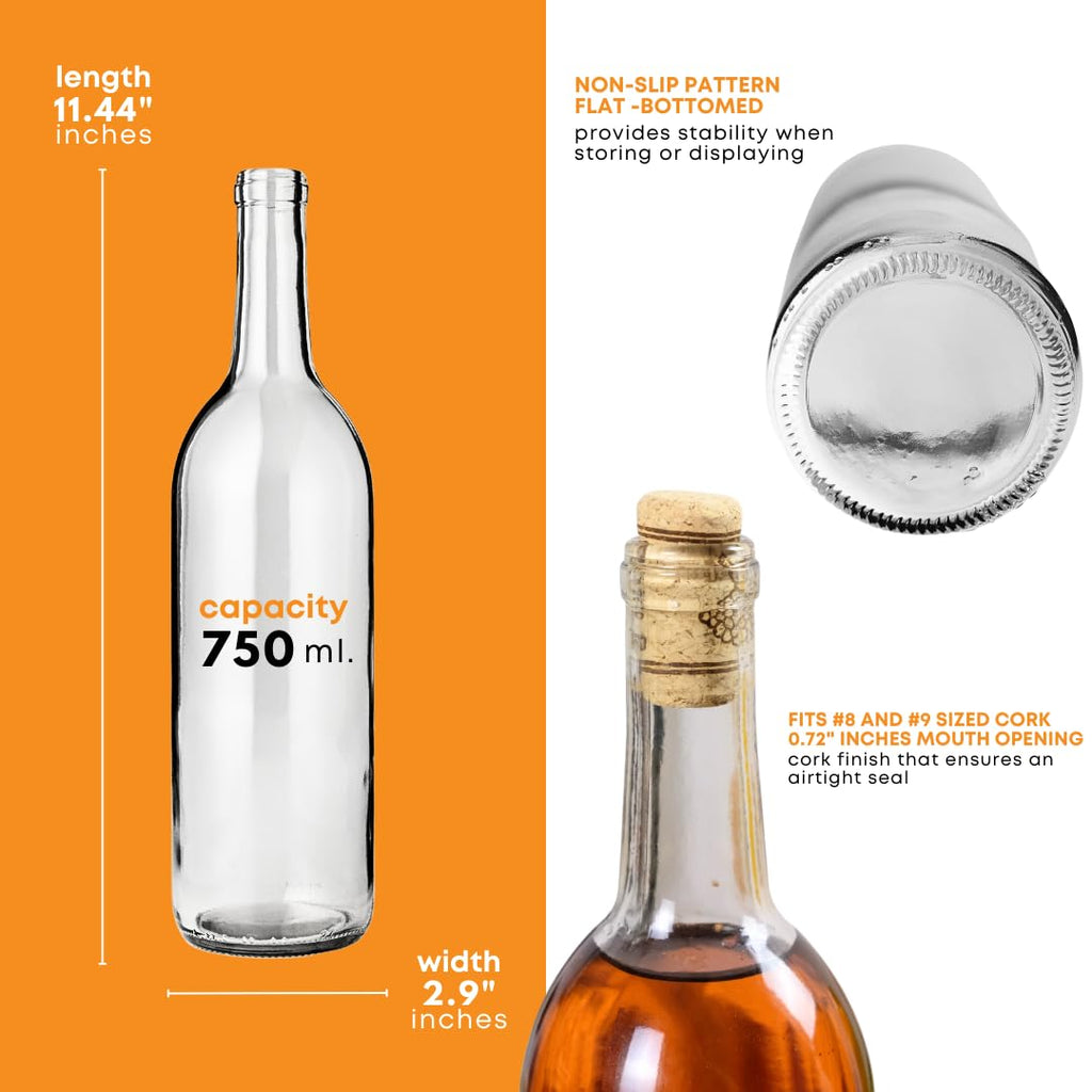 750ml Clear Glass Wine Bottles 12-Bottle Case Q3011
