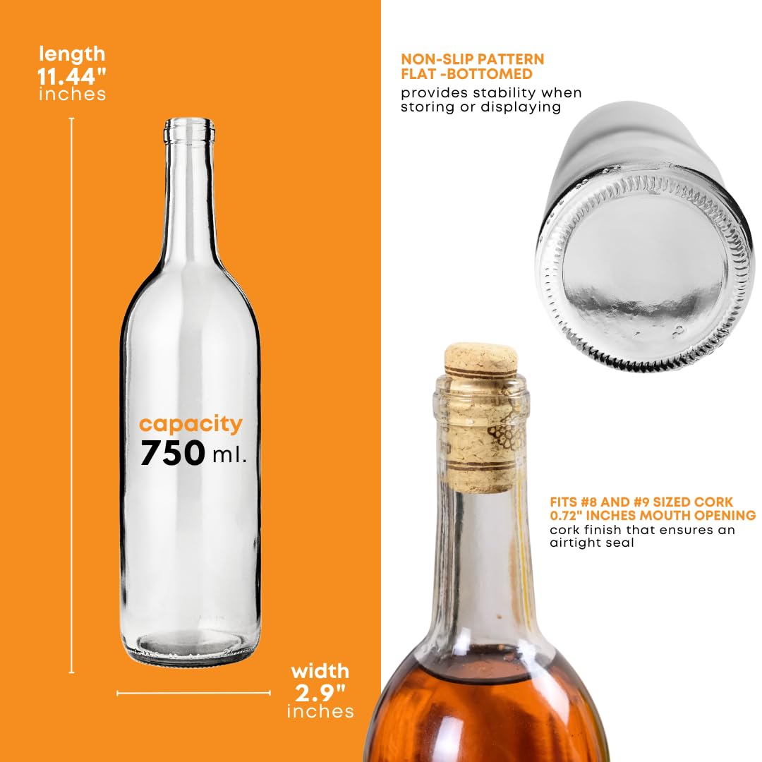 750ml Clear Glass Wine Bottles 12-Bottle Case Q3011