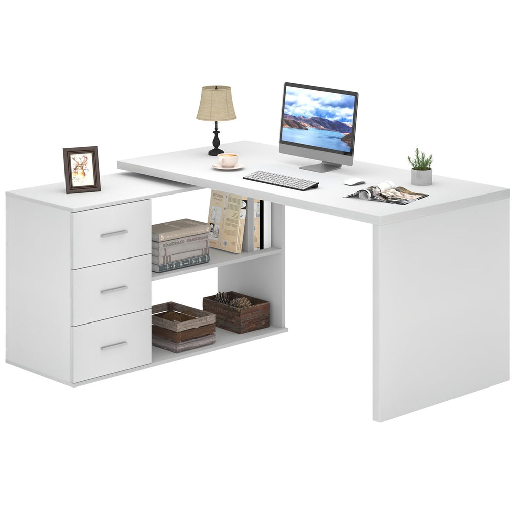 White L Shaped Corner Desk with 3 Drawers 55 inch K652907