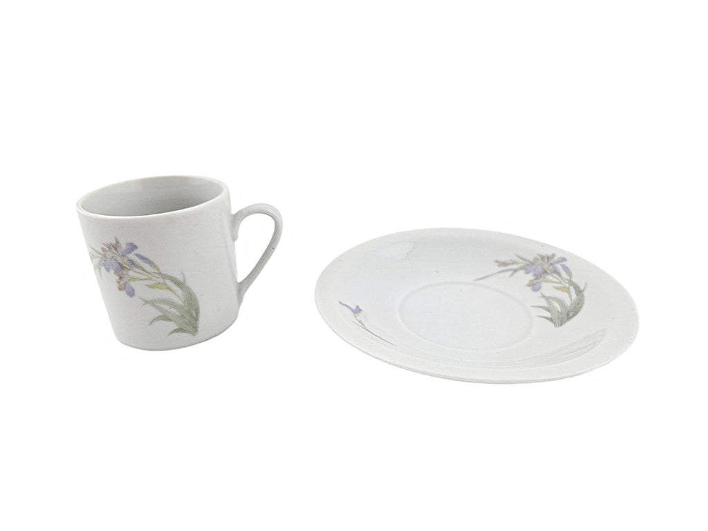 White Purple Floral Porcelain Coffee Cup and Saucer Set 12 Piece G901
