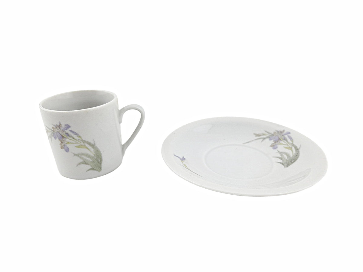 White Purple Floral Porcelain Coffee Cup and Saucer Set 12 Piece G901