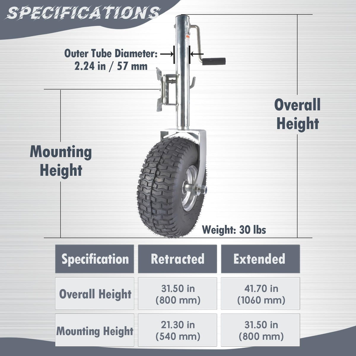 Heavy-Duty Swivel Trailer Tongue Jack 2000 lbs W978