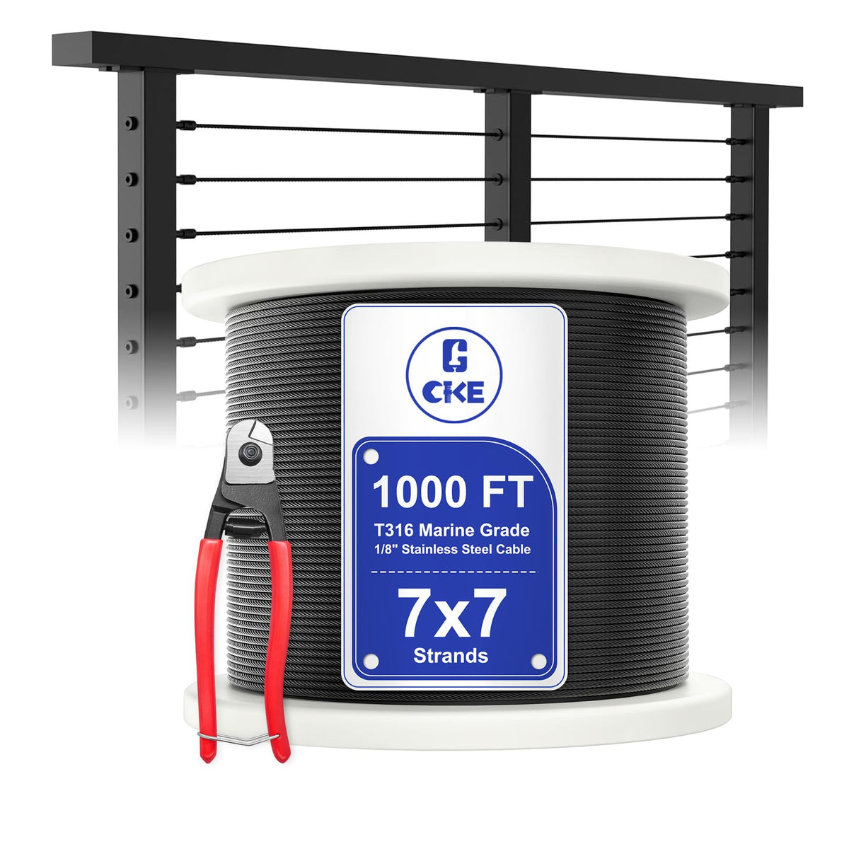 1000FT 1/8" Black T316 Stainless Steel Cable I879809