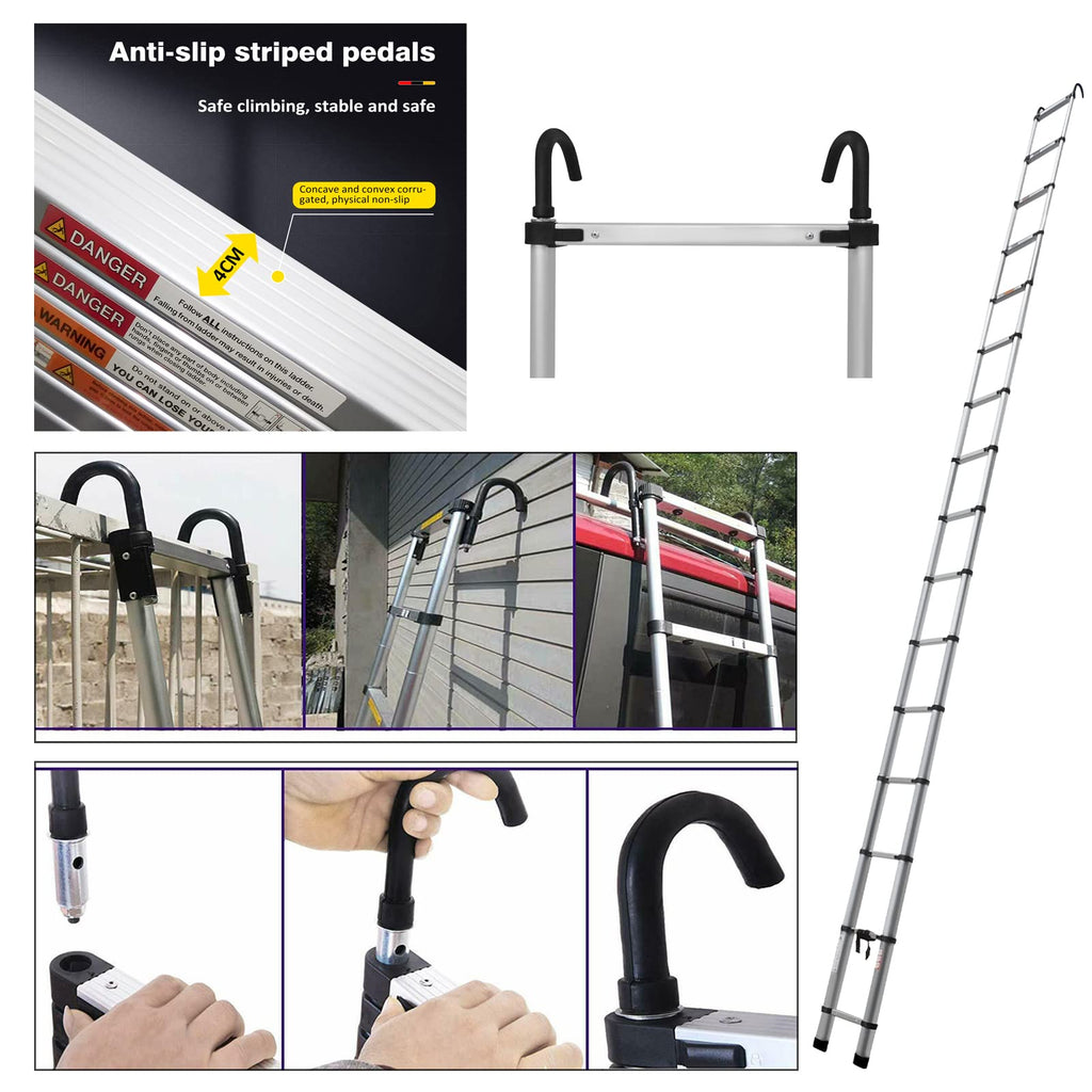20FT Aluminum Telescoping Ladder with Roof Hooks, 330lbs Capacity G2138