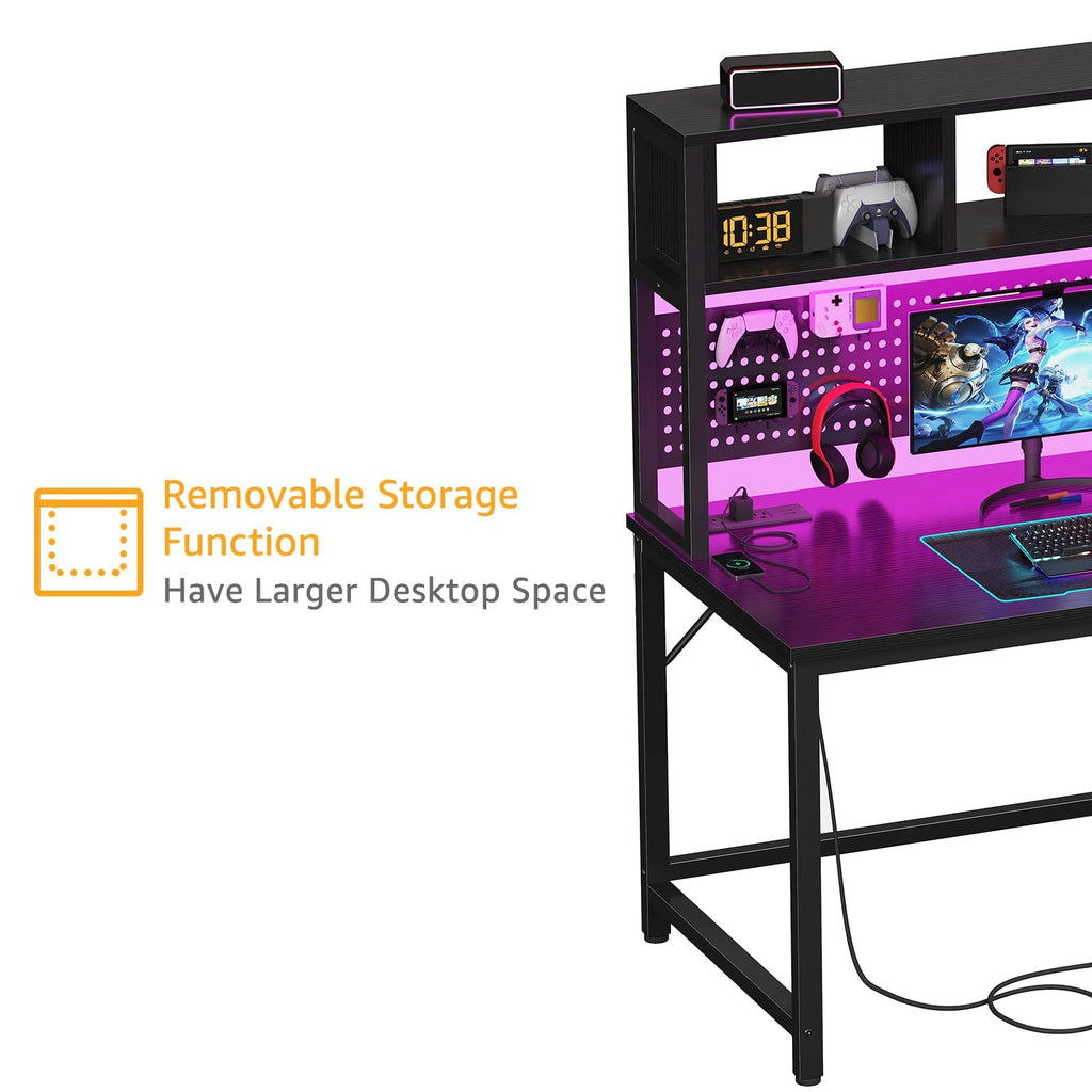 Black 47 Inch Gaming Desk with Hutch and Pegboard I518812