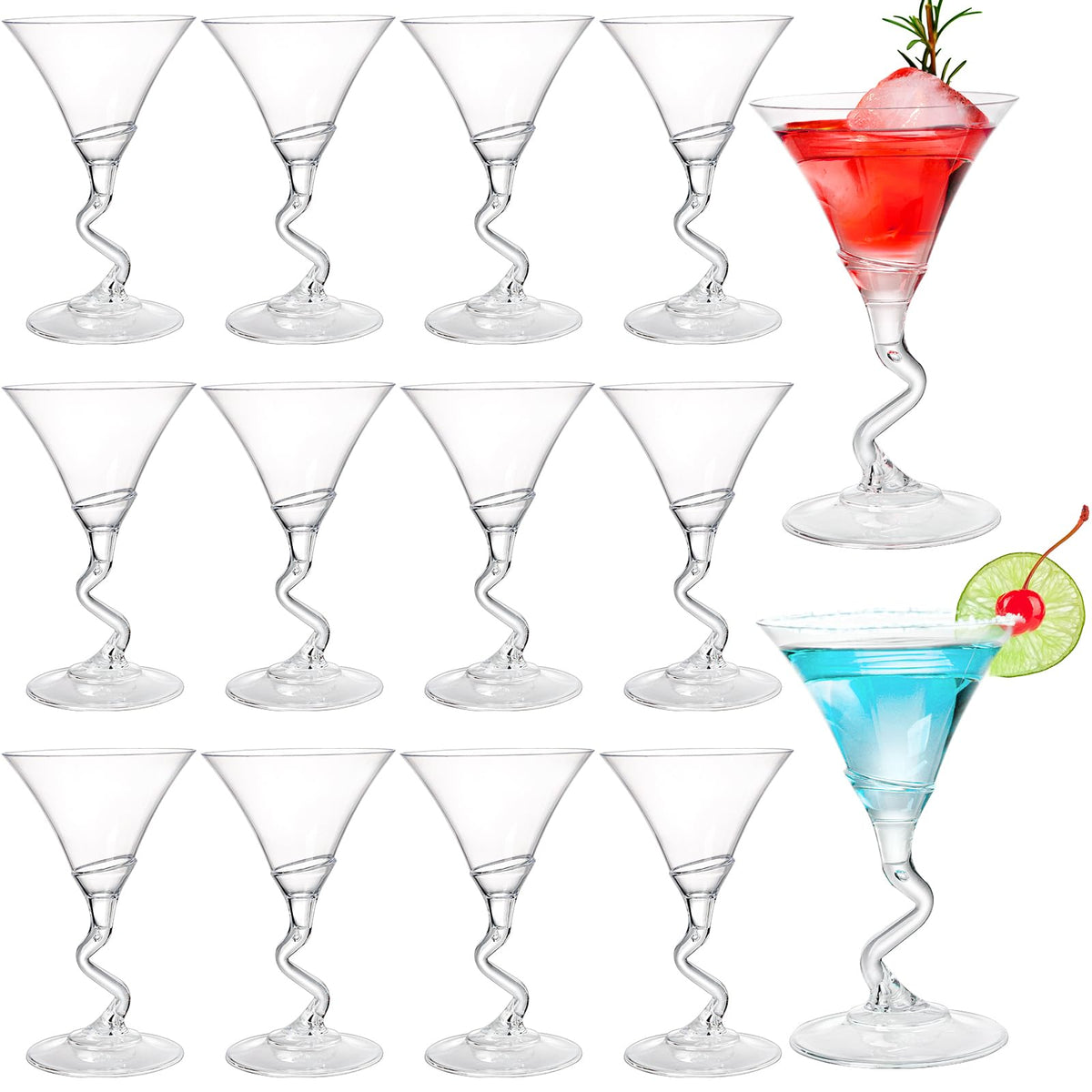 18 Pack 5 Oz Plastic Martini Glasses with Twisted Stem W53662