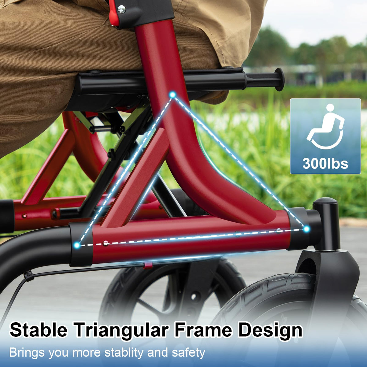 Red All Terrain Wheeled Walker with Seat C4163