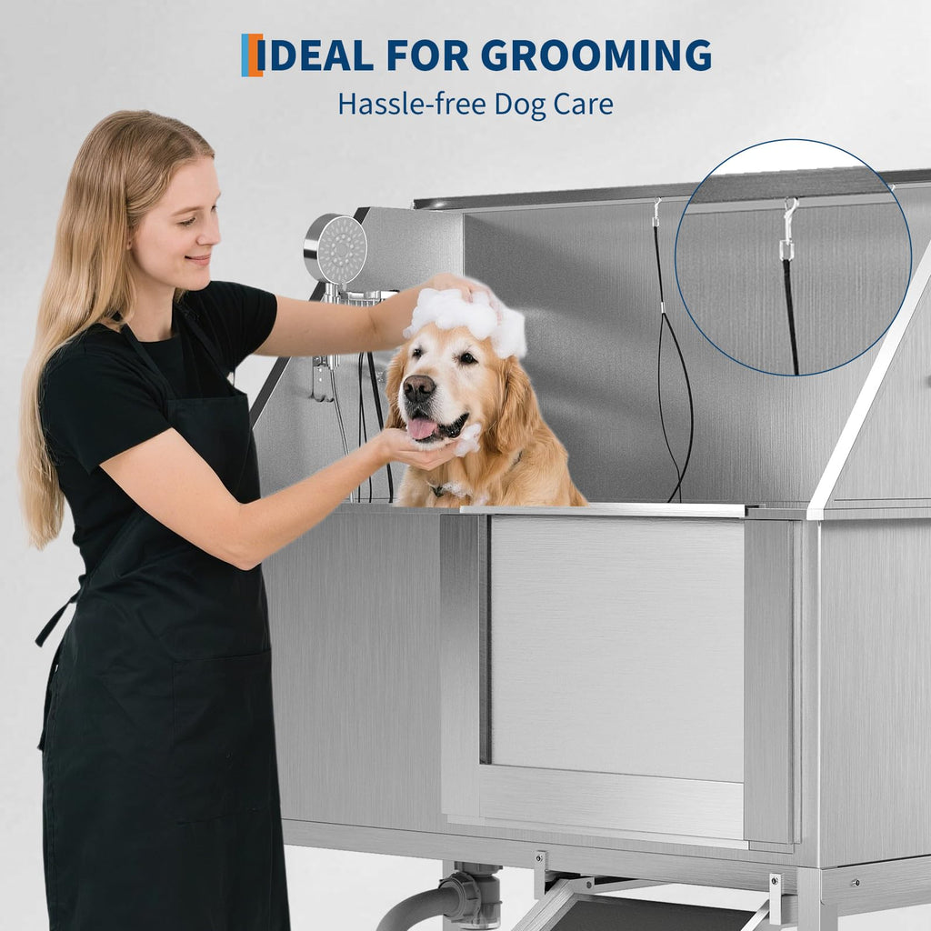 50" Stainless Steel Pet Bathing Tub with Sloped Ramp J369