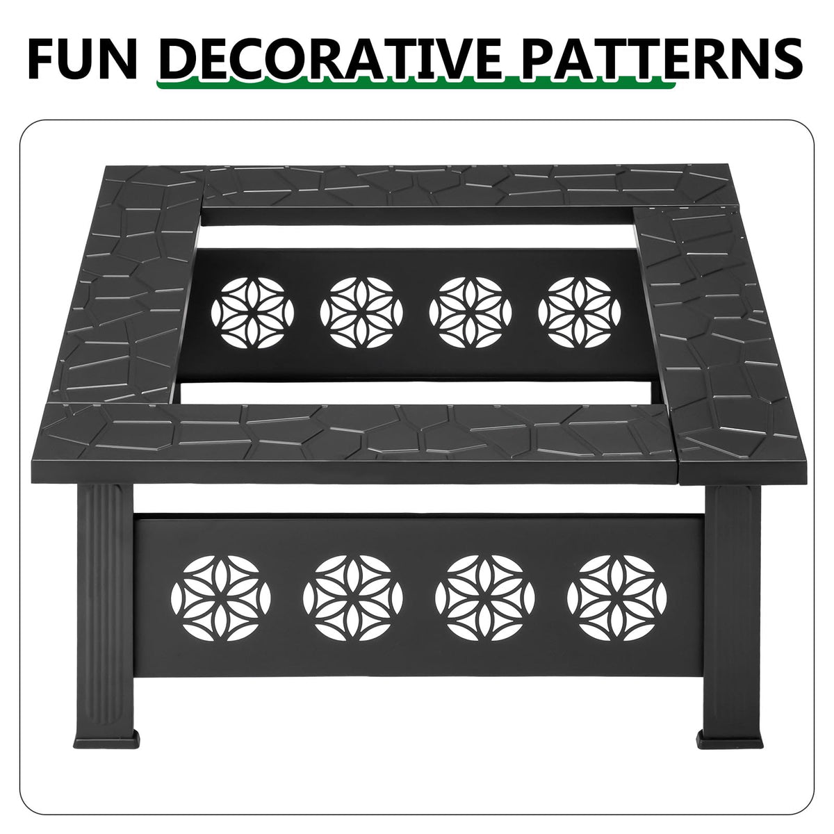 32 Inch Square Wood Burning Fire Pit Table with Spark Screen Lid and Fire Poker Z5469
