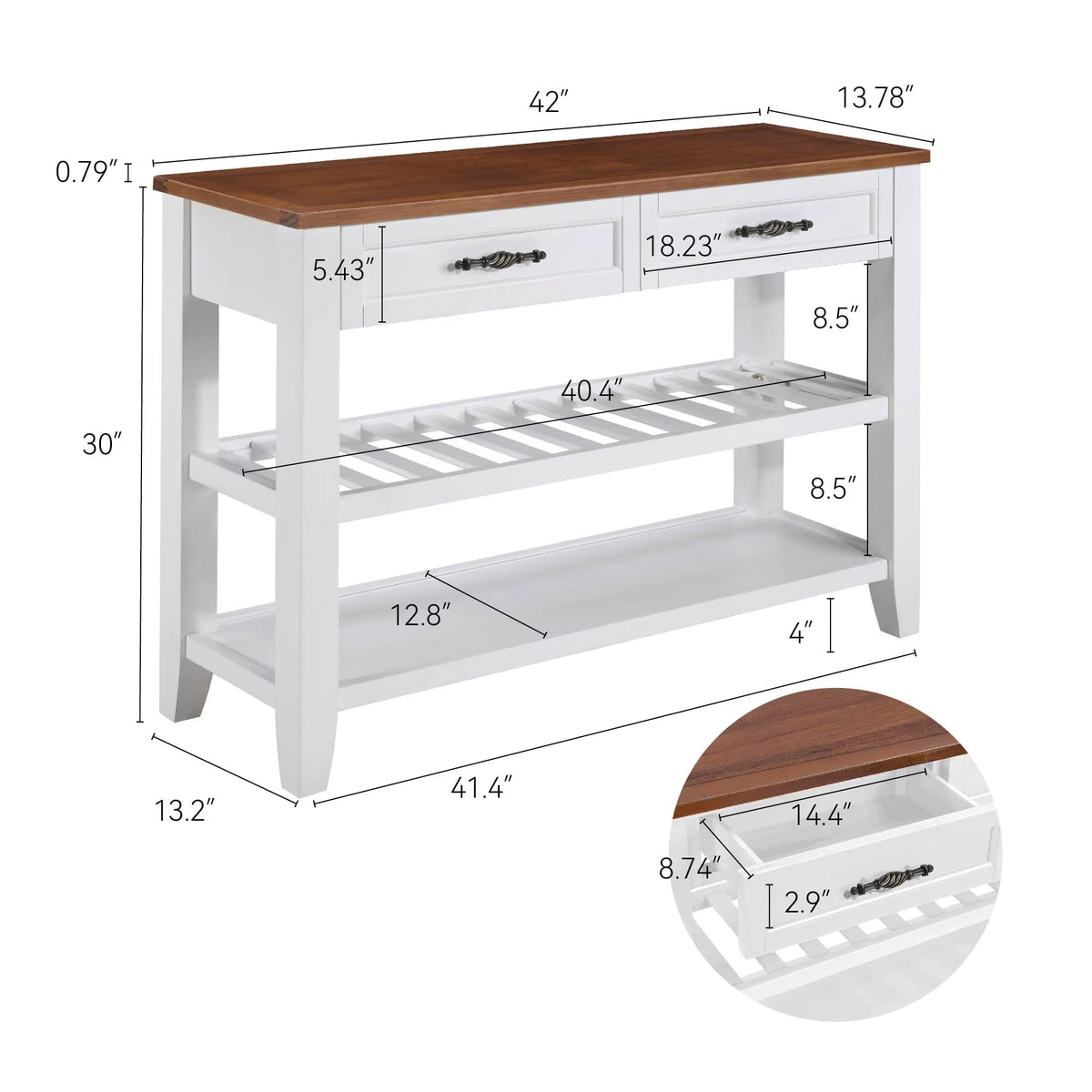 Brown White Pine Wood Console Table with 2 Open Shelves U98877