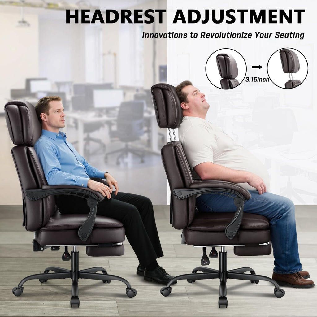 Brown 400lbs Ergonomic PU Leather Office Chair with Foot Rest N964