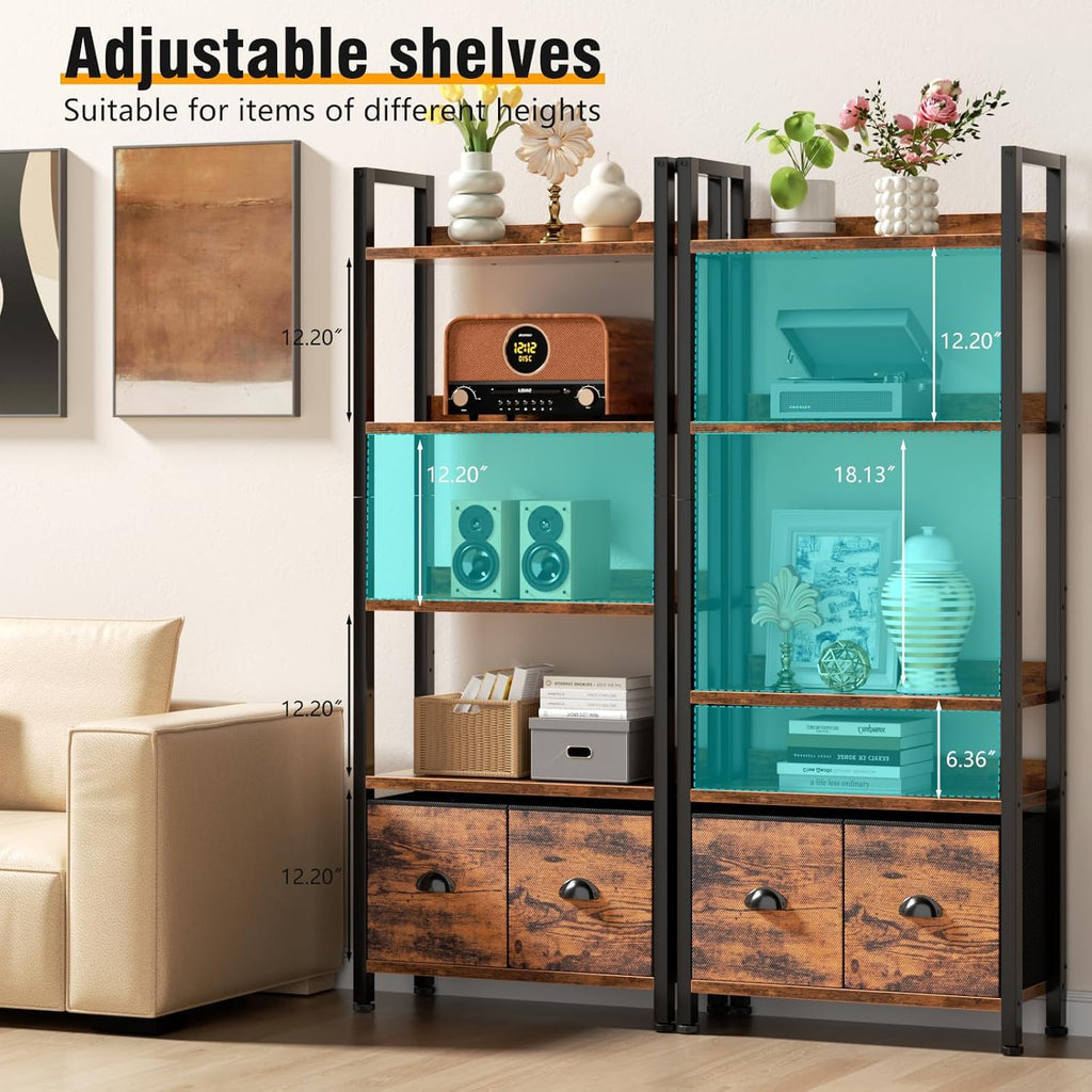 5-Tier Tall Bookshelf with 2 Fabric Drawers P413