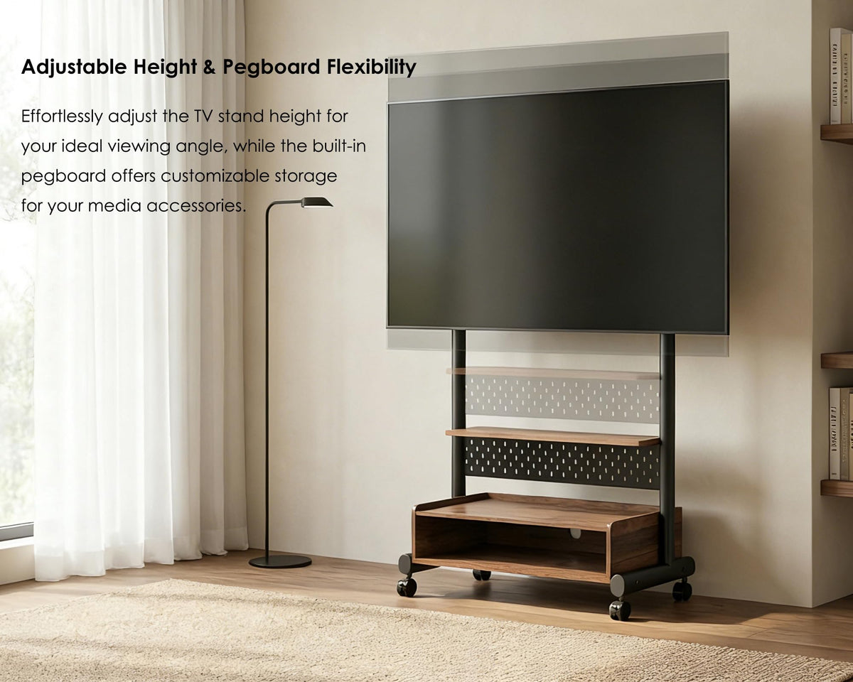 Rolling TV Floor Stand for 40-85in TVs, Height-Adjustable, Walnut T983